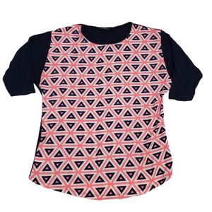 The Best. Neon Pink Geometric Print Mixed Media Top
